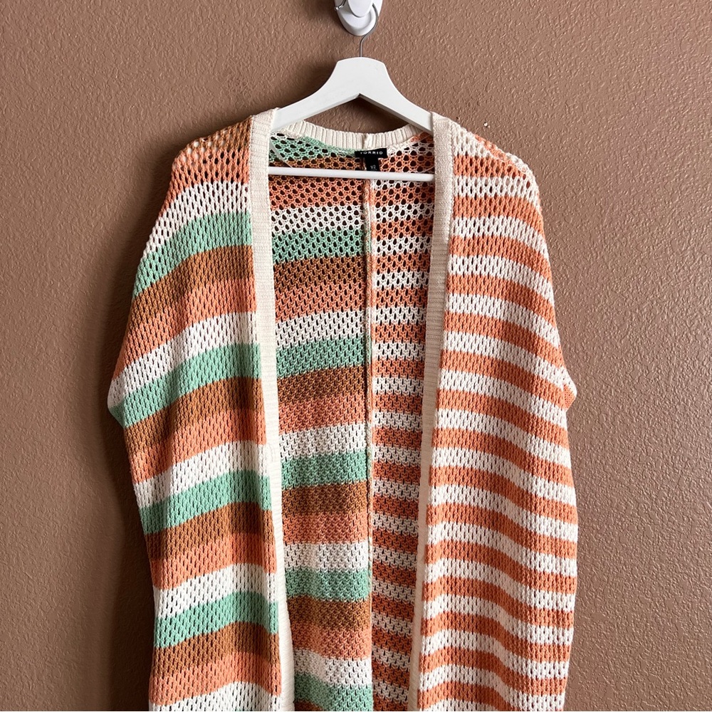 Torrid Striped Knit Duster Open Cardigan Sweater Size 1/2 - Picture 3 of 10